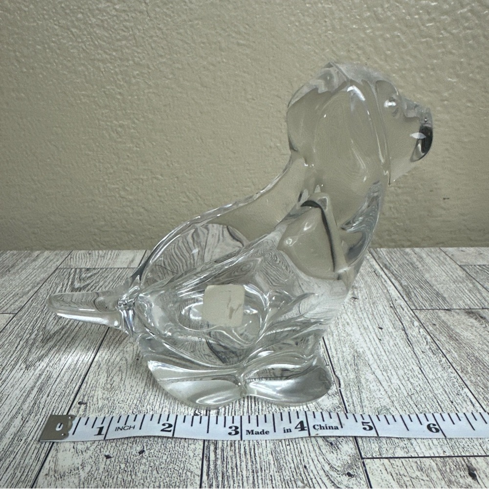 Vintage Clear Open Crystal Glass Art Hollow Dog Figurine Trinket Candy Holder‎